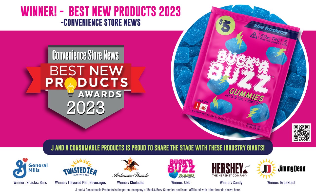 Buck'A Buzz has won the 2023 Convenience Store News Best New Product Award for CBD/THC Products